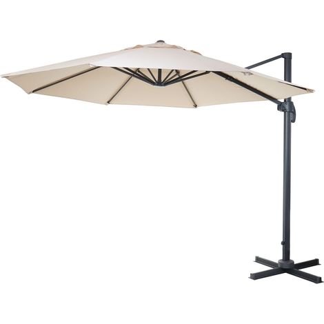 Gastronomie-Ampelschirm HHG-547, Sonnenschirm, rund Ø 3,5m Polyester Alu/Stahl 26kg creme ohne Ständer