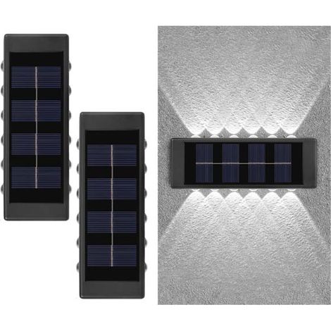 2pcs Lampes Solaires Murales - 12 LED, Washlight, Lumière blanche,Éclairage Extérieur Up/Down, Moderne, Résistant aux Intempéries (1/5)
