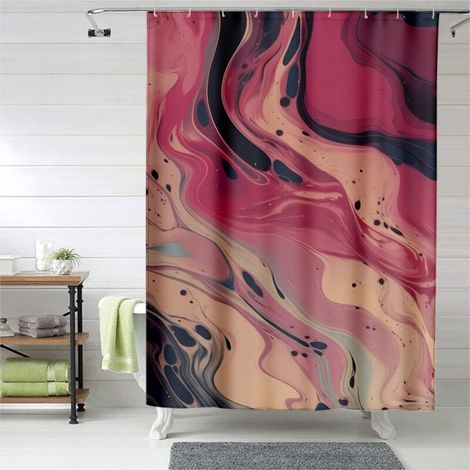 Rideau de douche marbre naturel, œillets plastique, 180x180 cm (1/5)