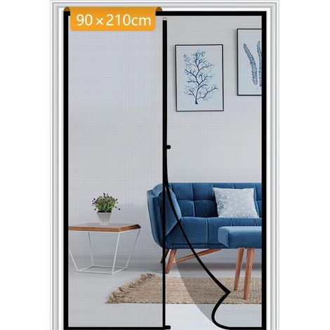 Magnetische Fliegengitter Tür 90x210cm ohne Bohren für Balkon und Terrasse, Schwarz (1/5)