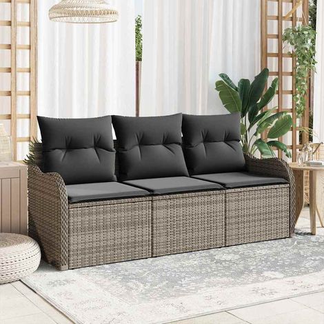 Set Divano da Giardino con cuscino 3 pcs Grigio polyrattan vidaXL (1/5)