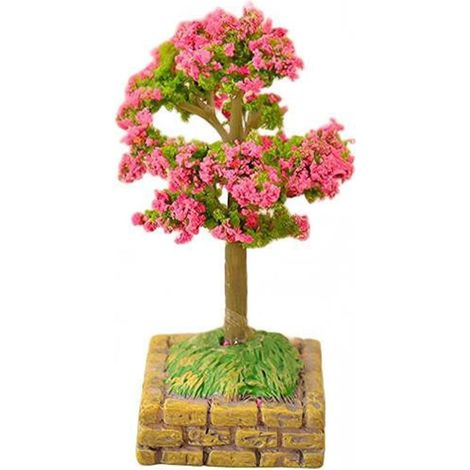 Arbre Miniature Artificiel Fée Jardin Mini Arbre Petite Sculpture pour Tableau De Bord De Voiture, Décor De Projet D'artisanat De Paysage Miniature, Modèle Réaliste en Résine (Fleur Rose) (1/5)