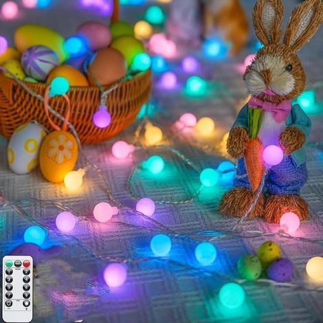 Guirlande lumineuse LED de Pâques avec télécommande - 10 mètres de long, comprend 80 ballons lumineux colorés étanches (1/5)