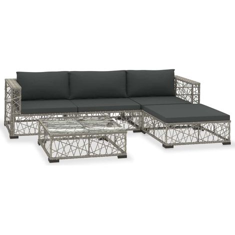 vidaXL Rattan - Set Divani da Giardino 5 pz con Cuscini in Polyrattan Grigio (1/5)