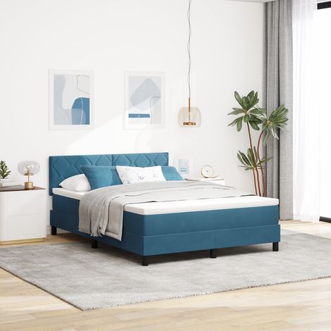 Box Spring Bed with Headboard Dark blue 140 x 200 cm Velvet vidaXL (1/5)