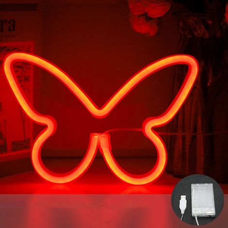 Butterfly Neon Sign - Silicone LED Strip - ABS Frame - USB or 3x AA Powered - For Bedroom Wall Decoration Party Wedding Birthday - 8 Pièces (1/3)