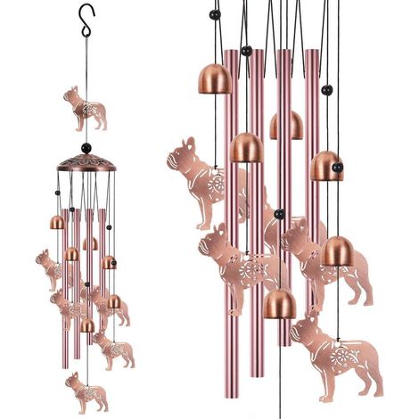 Windspiel Französische Bulldogge für Garten, Balkon, Terrasse Metall, 87cm Geschenk für Hundeliebhaber