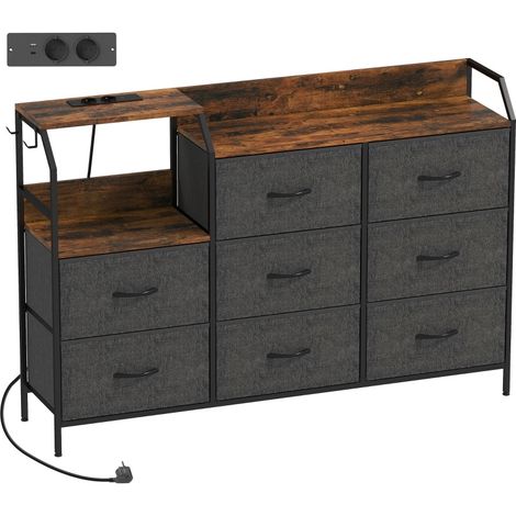 CHICFURN Cómoda de tela con 8 cajones 130,5 x 30 x 88 cm marrón con estación de carga (1/5)