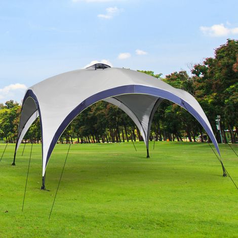 Outsunny Garten Pavillon Gartenzelt Festzelt Partyzelt Sonnenschutz wetterfest Metallstange + Polyester Cremeweiß + Blau 4 x 4 x 2,5 m