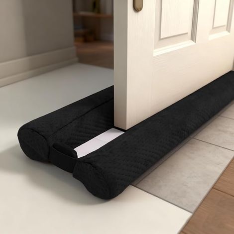 Draught Excluder Cold Insulation Double Seal for Door - Glueless - Door Bottom Insulation Noise Dustproof Stop Cold Air Anti Mice Insect Black 76-91cm (1/4)