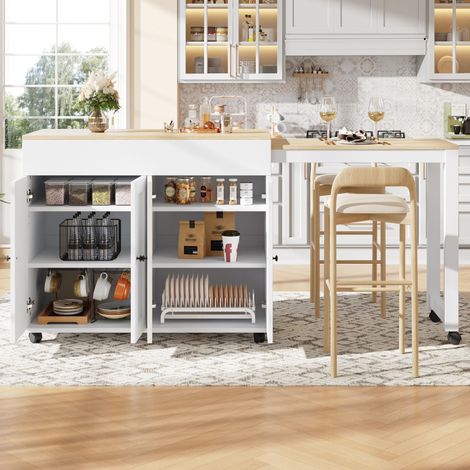 Table bar blanche extensible 117-180×50×94,6cm rangement intégré,table bistro pour salle à manger et séparation salon. (1/5)