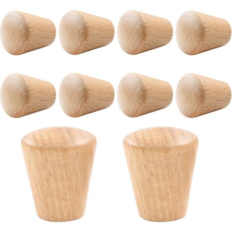 Lot de 10 boutons de commode en bois en forme de cône de 2,5 cm – Boutons d'armoire de cuisine et de porte pour commode, commode, armoire, meuble (1/5)