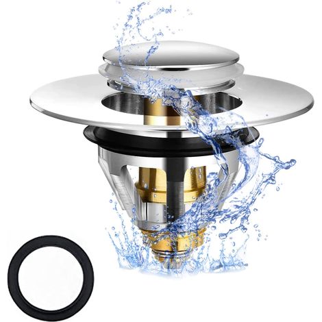 Bouchon de Lavabo, Pop-Up Universel avec Flitre Cheveux de Vidange Anti-Odeur Anti-Bloqué, Acier Inoxydable Bonde pour Baignoire d'Évier de Cuisine, Bonde de Lavabo Acier Inoxydable (1pcs, 34-38 mm) (1/5)