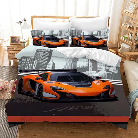 Housse de Couette Voiture de Course 135×200 cm,Linge de Lit pour Enfants,Motif Voiture de Sport 3D,1 Housse de Couette et 2 Taies d'oreiller 50 x 75 cm (1/5)