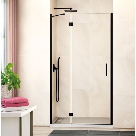 PAROI FIXE + PORTE BATTANTE PLAGE D'INSTALLATION 74.5-80 cm (25-50) MODÈLE: BISAGLASS NOIR (1/4)