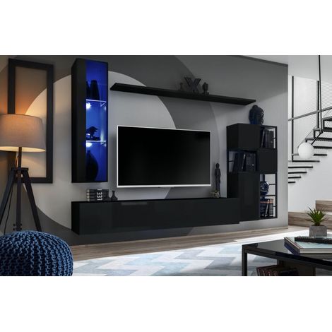 Ensemble meuble TV mural Switch Met II - L 250 x P 40 x H 170 cm - Noir - Livraison gratuite