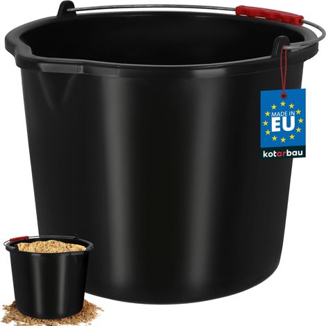 KOTARBAU® Seau de Maçon - Seau de Construction 16 L - Plastique - Seau de Chantier - Seau à Mortier - Noir - avec Bec Verseur et Anse - Rond (1/4)