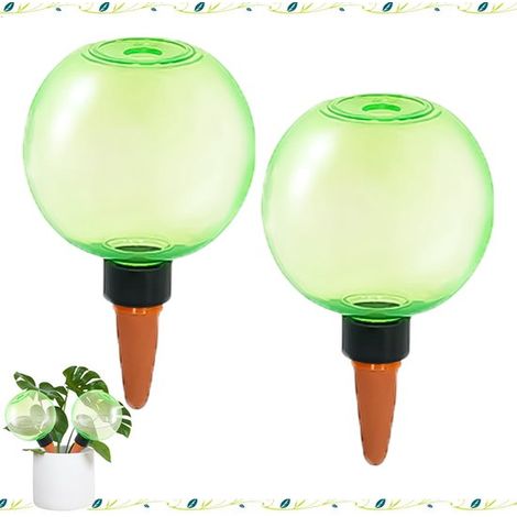 Lot de 2 boules d'arrosage automatiques pour plantes d'intérieur. Système d'arrosage automatique pour plantes d'intérieur. Sphères en plastique auto-arrosantes. Vertes. Idées créatives pour les amoure (1/5)
