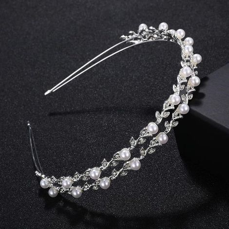 Serre-tête double couche en métal avec perles et strass brillants pour femme et fille Argenté (1/5)