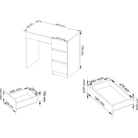 Akord – Bureau droit 90 cm – 4 tiroirs – Façade chêne sonoma – Panneau stratifié – Dimensions 90x50x77 cm – Pour espace de travail moderne