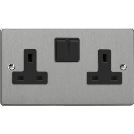 Varilight 2-Gang 13A Double Pole Metal-Clad Switched Socket Brushed Silver