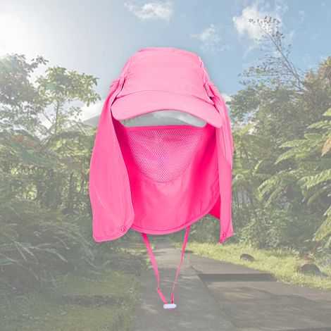 Chapeau d'extérieur détachable avec large visière, protection pour les oreilles et la nuque, idéal pour la pêche, la randonnée et le camping (rose rouge) (1/5)