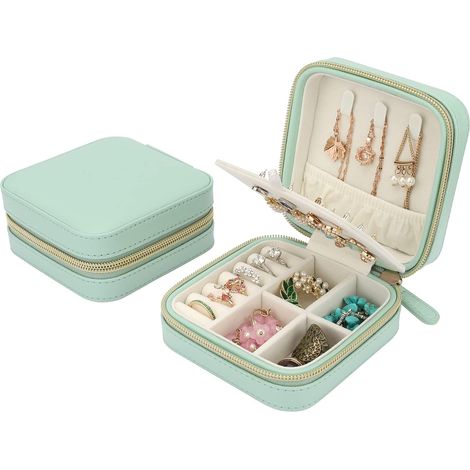 Mini organisateur de bijoux pour femmes pour bagues, boucles d'oreilles, colliers, bracelets, vert menthe (1/3)