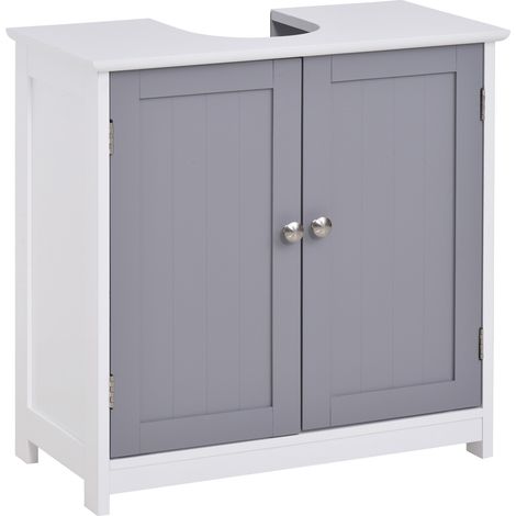 easycomfort mobile sotto lavabo bagno con taglio a u, armadietto 2 ante con mensola regolabile in mdf, 60x30x60cm bianco grigio (1/5)