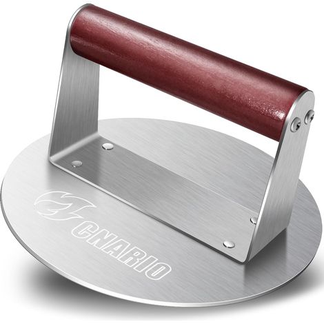 CNARIO Presse à Burger en Acier Inoxydable 304 de 16 cm avec Manche en Bois Anti-adhésive pour Smash Burger et Barbecue (1/5)