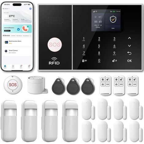 Alarme maison sans abonnement sans fil WiFi + 4G pour maison et appartement, kit alarme connectée, alertes par appel & SMS (1/5)