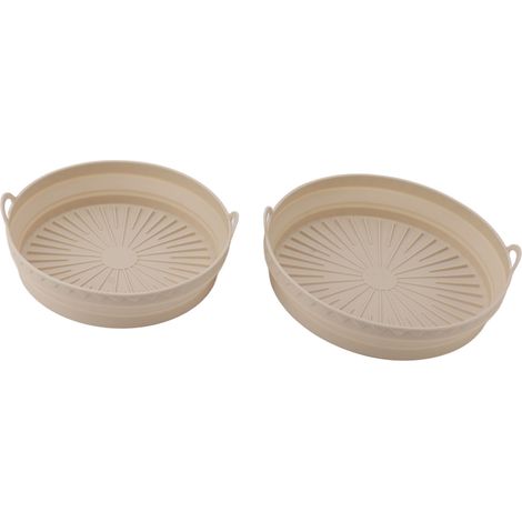 Lot de 2 paniers en silicone pliables et réutilisables pour friteuse, couleur beige. (1/5)