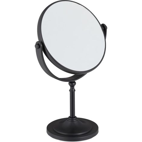 Miroir cosmétique grossissant 2x, sur pied, deux faces, pivotant à 360°, rond, HxLxP 27,5 x 18 x 10,5 cm, noir (1/5)