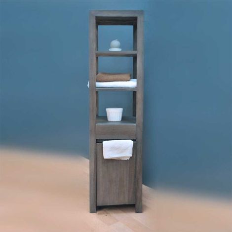 Colonne de rangement salle de bain en bois teck gris vieilli (1/5)