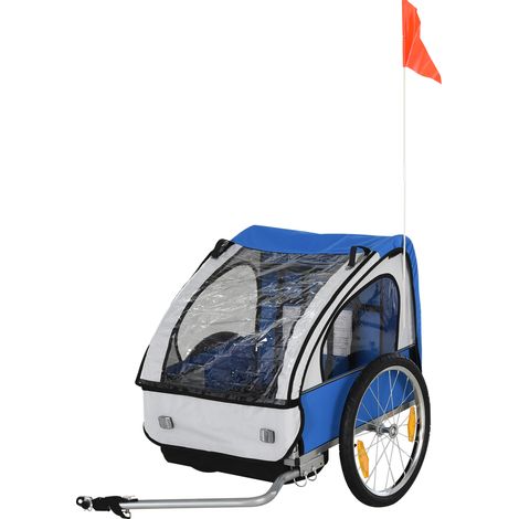 HOMCOM 2 Seat Bike Trailer Bicycle wagon for Kids Child Steel Frame Safety Harness Blue (1/5)
