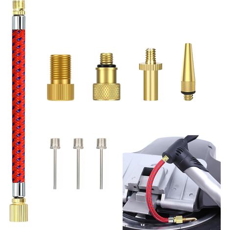 8 Pièces Embout Pompe Vélo, Adaptateurs de Valve DV/AV/SV Universels, Rallonge de Valve 16 cm, Aiguille gonflage ballon, Embouts Coniques pour Matelas Gonflable, Convertisseur Presta Schrader Dunlop (1/5)