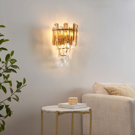 Goldfarbene Prestige Kristallwandleuchte in Wasserfallform - Elemia