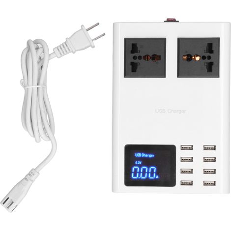 Chargeur USB 8 ports LCD avec adaptateur secteur US 100-240V AC, protection contre surtension et surintensité, multiprise LED (1/5)