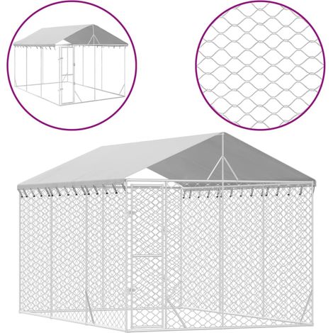 Niche pour Chiens Chenil extérieur Parc Enclos d'extérieur pour chiens avec toit argenté 3x4,5x2,5 m CFW63526 (1/4)