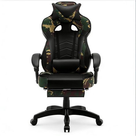 Sedia gaming ergonomica reclinabile in similpelle con poggiapiedi Nero/Verde MODENUIT (1/5)