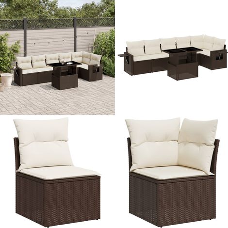 7-tlg. Garten-Sofagarnitur mit Kissen Braun Poly Rattan - Gartenmöbel Set - PE-Rattan Möbel - Outdoor Lounge - Gartenecke - Terrassenmöbel - Home & Living (1/5)