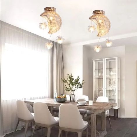Lot de 2 Plafonnier Moderne en Lune,LED Lustre Plafonnier Industrielle en Aluminium Style Nordique pour Salon Chambre Enfant (1/4)