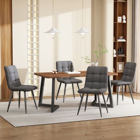 Ensemble table et chaises 117x68, design moderne plateau noyer, chaises rembourrées structure métal (1/5)