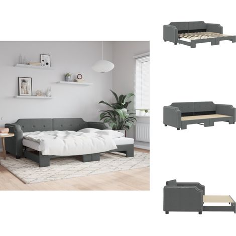 Tagesbett Ausziehbar Dunkelgrau 90x200 cm Stoff - Sofa - Schlafsofa - Gästebett - Tagesbett - Ausziehbarer Schlafsitz (1/5)