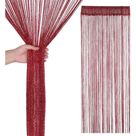 Rideau de porte à pampilles, rideau à cordon pailleté pour portes et fenêtres, décoration intérieure (100 x 200 cm), rouge vin