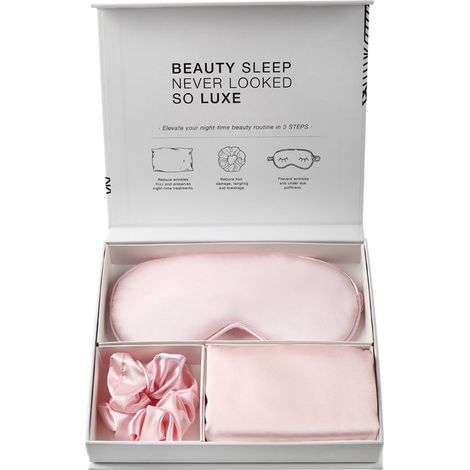 Taies d'oreiller en soie, masques pour les yeux et élastiques à cheveux pour choyer vos cheveux et votre peau - rose (1/5)