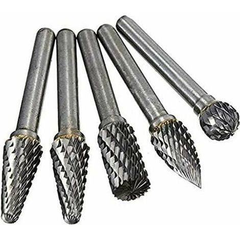 Diamantfräser, 5 Stück, 6 mm Schaftkopf, Wolframkarbid, Doppelschnitt-Rotationsfräser-Set für die Holzbearbeitung, Gravur, Gesenkschleifer, Schnitzfräser-Bit-Set