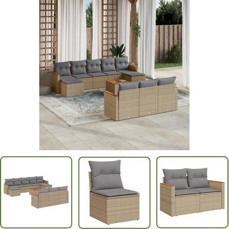 The Living Store Salon de jardin et coussins 11 pcs mélange beige résine tressée - Ensemble Salon Jardin - Mobilier Extérieur - Meubles De Jardin - Salon De Jardin - Chaise Lounge (1/5)