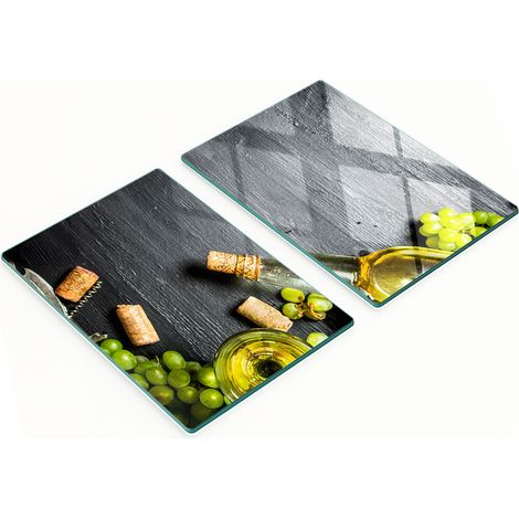 Set di due taglieri da cucina in vetro, con decorazioni per vino bianco e frutta, 2x40x52 cm. (1/5)