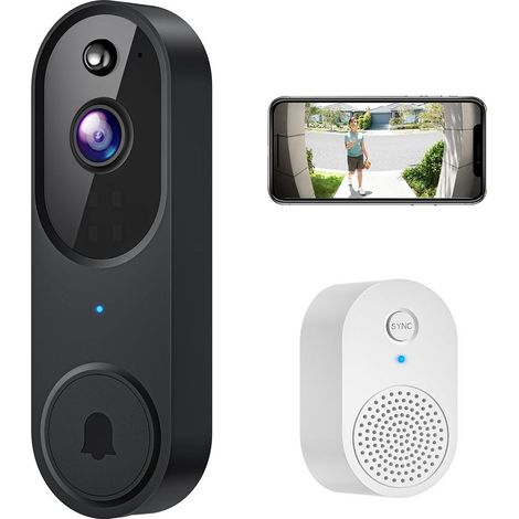 Sonnette vidéo sans fil 1080p avec audio bidirectionnel, détection intelligente des mouvements humains, vision nocturne HD et stockage cloud (1/5)