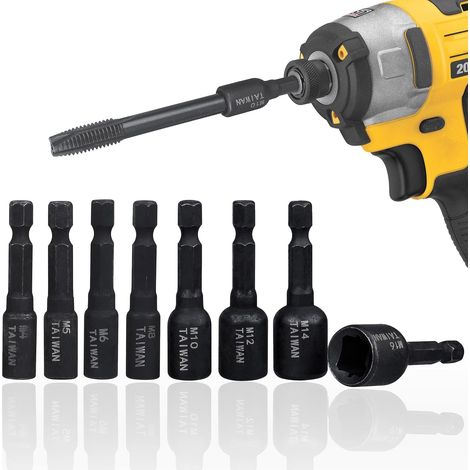 8-Piece M4-M16 Screw Tap Socket Set, 1/4 Inch Hex Shank Quick Change Machine Tap Holder, Threaded Tap Adapter for Impact Driver (1/5)